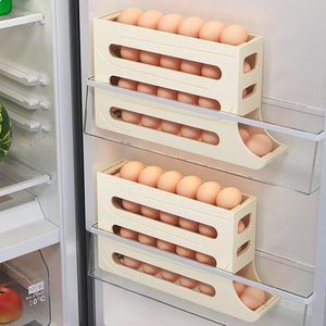 4 Layers <b>Egg</b> Holder Automatic Rolling <b>Large</b> Capacity Refrigerator Side Door Storage Box for Kitchen <b>Egg</b> Dispenser - Product Image 4