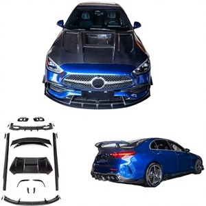 Kit Carrozzeria in Fibra di Carbonio Secca per Mercedes-Benz Classe <span class=keywords><strong>C</strong></span> W206 - Aggiornamenti W206 Stile <span class=keywords><strong>CT</strong></span>: Labbro Anteriore, Diffusore Cofano, Spoiler, Minigonne Laterali - Product Image 1