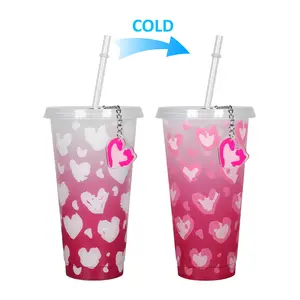 STARLII Leopard Pattern Love Pendant Two Piece Color Box Set Cold Color Changing Plastic Cups Tumbler With Lids And Straws