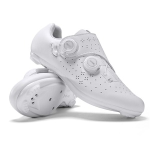 Chaussures de cyclisme blanches avec fermeture Boa et empeigne synthétique respirante pour hommes et femmes, pour la pratique du cyclisme en extérieur - Product Image 1
