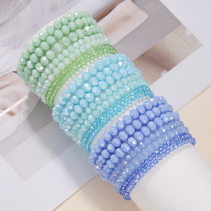 Crystal Beaded Bracelet <b>Set</b> 7 Piece Faceted Elastic <b>Bangle</b> Women Bohemian Monochrome Jewelry Summer 2023 Yiwu Origin - Product Image 2