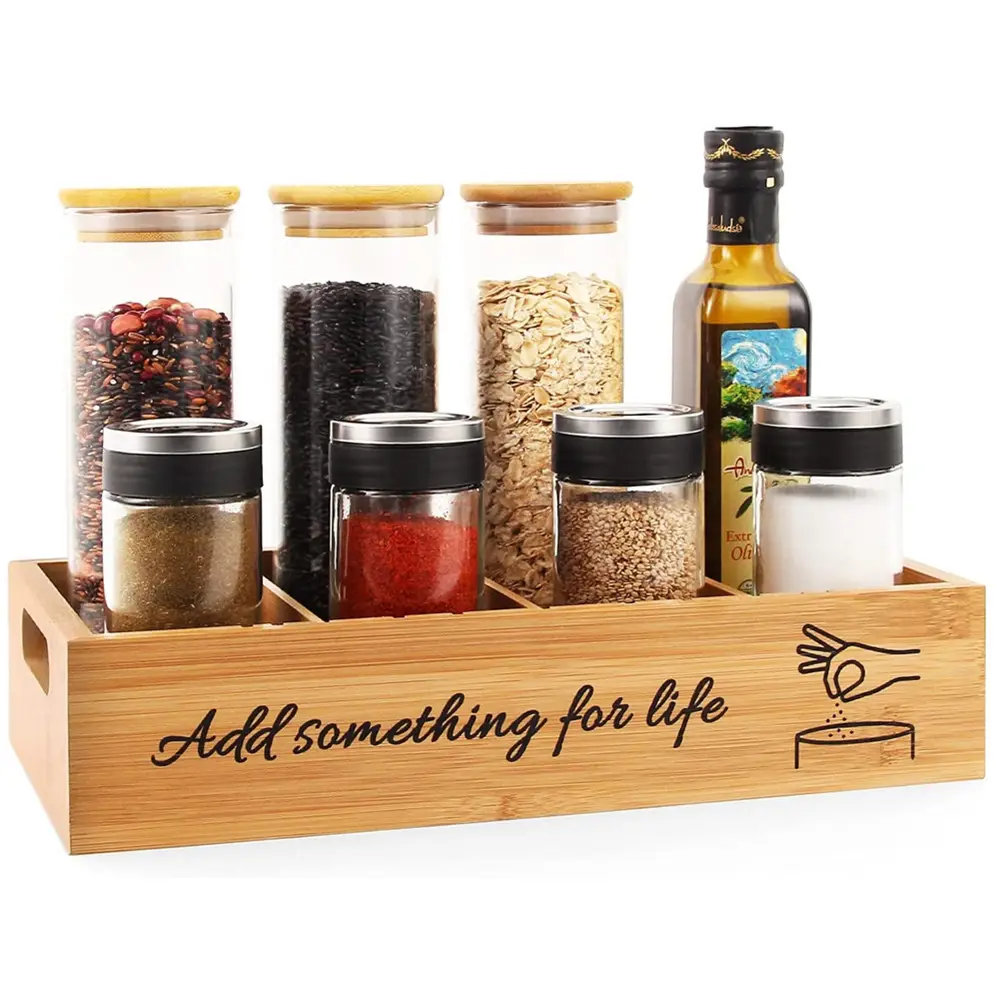 Adjustable wooden Bamboo Spice Rack Kitchen Cabinet holder, Eco-Conscious Drawer Organizer, Space Saving Organizer for Kitchen