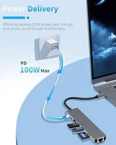 Adaptador Hub <span class=keywords><strong>USB</strong></span> 3.<span class=keywords><strong>1</strong></span> Tipo <span class=keywords><strong>C</strong></span> Multifuncional 8 en <span class=keywords><strong>1</strong></span> para MacBook Pro, Base de Expansión para Portátil con Lector de Tarjetas, LAN RJ45 100Mbps, PD - Product Image 4