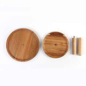 OEM Idealbamboo 2-Tier Round Acacia Wooden Cake Stand Laser Logo for <strong>Candy</strong> Buffet or Kitchenware Serving <strong>Tray</strong> - Product Image 3