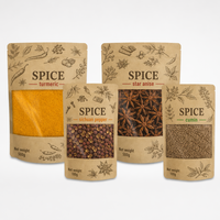 Sachets refermables personnalisés en kraft avec logo, sachets à fermeture éclair pour épices (anis étoilé, piment fort, cumin et mélange d'épices)