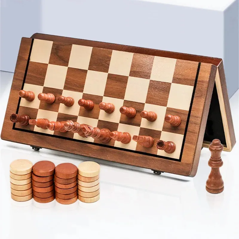 Роскошная деревянная шахматная игра 39x39 см Магнитная или не шахматная доска шахматные шашки 2 в 1 Шахматный набор семейная настольная игра
