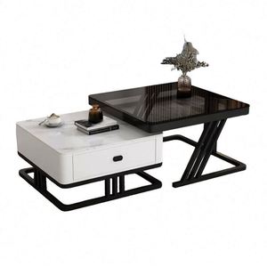 Mesa de Centro Moderna <span class=keywords><strong>para</strong></span> Sala de Estar, Diseño Minimalista, Superficie Metálica, Juego de Mesa de Centro con Base Elegante - Product Image 1