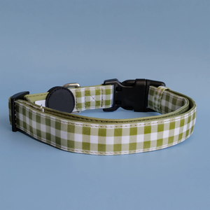 Collier pour chien classique en toile gingham olive, durable, avec doublure en néoprène rembourrée, collier pour animal de compagnie réglable avec boucle à dégagement rapide - Product Image 4