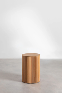 Modern Wooden Side <b>Table</b> with Round Top Vertical Groove Design Solid Wood Accent <b>Table</b> for Living Room Bedrooms - Product Image 4