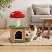Arbre à chat champignon d'intérieur en sisal et peluche, moderne, luxueux et mignon, avec griffoir et maisonnette pour chat avec jouet