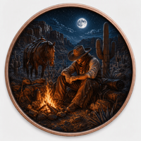 Pièces de monnaie en cuivre à haute relief 5 oz .999 Cuivre pur Pièce ronde Cowboy Campfire Moon avec impression UV colorée