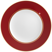 Service d'assiettes de luxe en porcelaine fine rouge avec bord doré et motif géométrique, assiettes de présentation pour décoration de table de mariage et de banquet