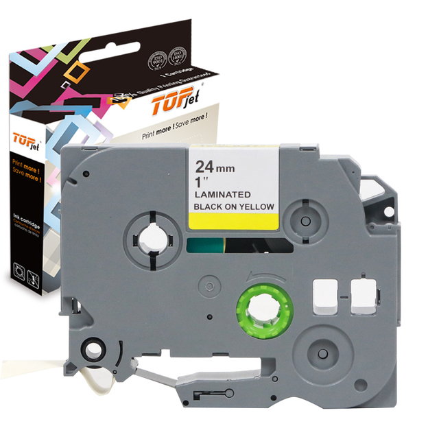 Topjet TZ651 TZe651 TZ-651 TZe-651 24mm 1"  Black on Yellow Laminated Label Tape Ribbon Cassette for Brother PT-520 530 Printer