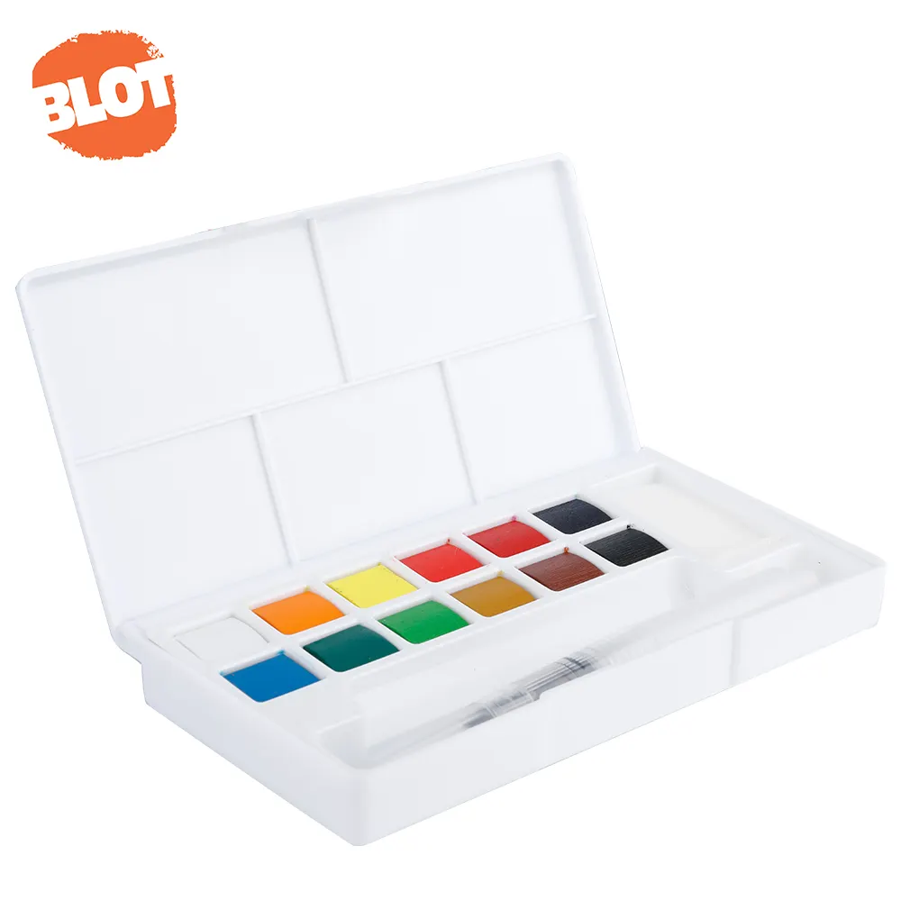 BLOT Kids Professional Portable 12 18 24 36 Bright Colors Non-toxic Removable Palette Solid Water Color Paint Set With Brush