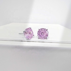 Boucles d'oreilles clous en cuivre avec zircone cubique taille rose, classiques, pour soirée, pierre naturelle violette, luxe, pierre de naissance pour femme, boucles d'oreilles pas chères - Product Image 5