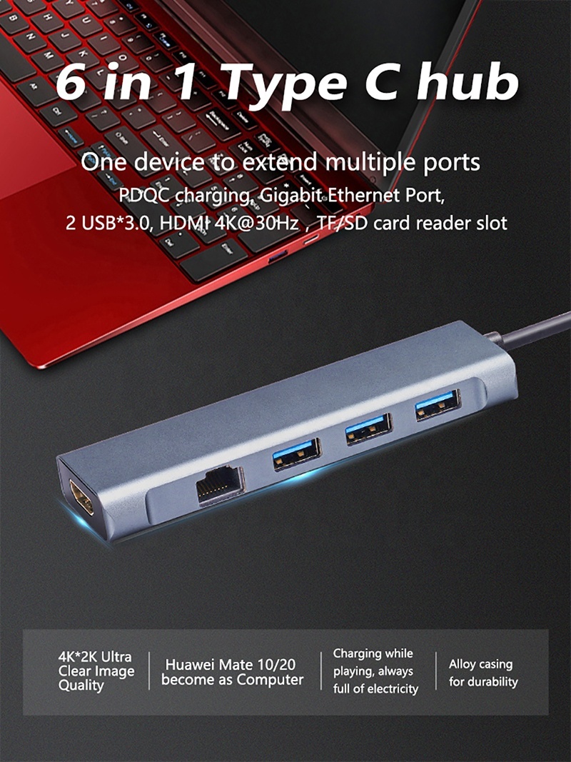 Type hub usb avec gabegit lan 2 * USB3.0 PD rapide vitesse transfert Station D'accueil pour Ordinateur Portable Macbook