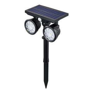 ไฟสปอร์ตไลท์ LED พลังงานแสงอาทิตย์แบบสองหัว 15W พร้อมเซ็นเซอร์ตรวจจับร่างกายมนุษย์ สำหรับสวน ทางเดิน บ้านพักตากอากาศ และสนามหญ้า - Product Image 1