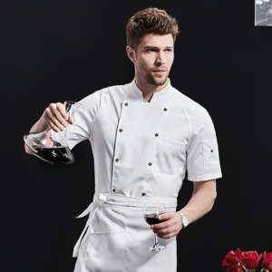 Camisa de abrigo de Chef de manga corta con diseño de botón de doble línea Uniforme de Chef Cook - Product Image 4