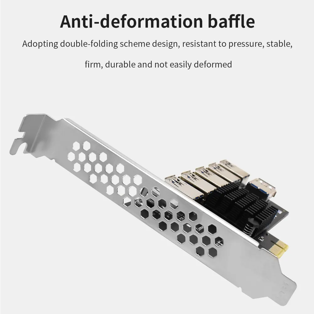 TISHRIC Adapterkarte PCIE 1X TO 7 USB 3.0 Ports Controller Board Erweiterungskarte PCI-Express Slot 4x 8x 16x SSD-Adapter