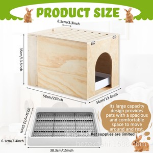 Nouvelle Cage à Lapins en Bois Transfrontalière avec Bac à Litière Intégré, Cloison, Mangeoire à Foin et Nid d'Alimentation Rectangulaire pour Petits Lapins - Product Image 4