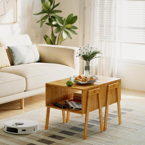 Mesa de centro de bambú con estante de almacenamiento para sala de estar y dormitorio, muebles para espacios pequeños - Product Image 1