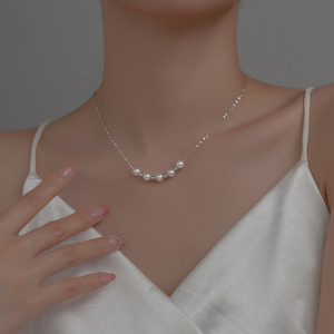 Collier en argent S925 simple et frais avec perles synthétiques, chaîne de boîte pour femmes, collier de clavicule, tempérament D9156 - Product Image 4