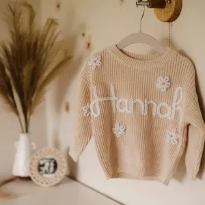 Trong Kho Mùa Thu Mùa Đông Thêu Quá Khổ Cơ Bản Knits Unisex Bé Áo Len Ấm Mềm Toddler Bé Cậu Bé Cô Gái Áo Len