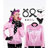 Ensemble de costume de cinéma et de télévision en satin rose des années 1950, déguisement d'Halloween pour femmes et filles