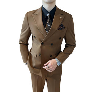 Abito da <span class=keywords><strong>uomo</strong></span> a tre pezzi <span class=keywords><strong>marrone</strong></span> britannico Slim Fit doppiopetto con chiusura a bottone abito da sposa <span class=keywords><strong>di</strong></span> grandi dimensioni - Product Image 5