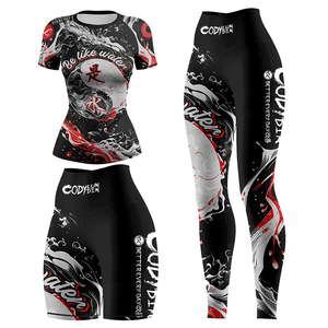 고품질 성인 여성용 MMA 래쉬가드 반바지 & 레깅스 BJJ 그래플링 세트 자외선 차단 UPF50 스판덱스/나일론 소재 - Product Image 3