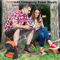 Ventilateur de camping rechargeable 20000 mAh avec télécommande, 4 vitesses, lumière LED, crochet de suspension, alimentation USB, 60 heures d'autonomie, pour voiture et extérieur