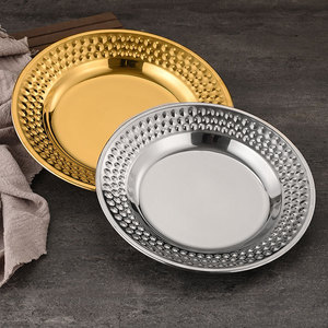 Korean Style Stainless Steel Diamond Plate Round Serving <b>Tray</b> For Snack Salad Dessert Hotel Coffee <b>Tea</b> Business Gift - Product Image 3