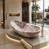 Baignoire en marbre naturel minimaliste moderne, finition ciselée à la main, OEM CNC, étanche, sur mesure