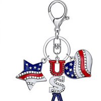 Porte-clés Rétro Style Cowboy Western avec Pendentif Lettre USA en Strass Scintillants, Breloque de Sac Tendance pour Femme, Bijou de Mode