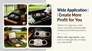 Couteau à cigares de luxe en acier inoxydable Damas avec coupe-cigares à ciseaux à arrêt de sécurité, ouvre-bouteille, marqueur de balle de golf en V, et coffret cadeau - Product Image 2
