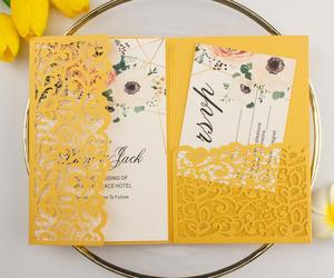 Offre Spéciale Laser Jaune <span class=keywords><strong>D</strong></span>'<span class=keywords><strong>or</strong></span> Carte <span class=keywords><strong>D</strong></span>'invitations De Mariage à trois volets cartes De Voeux Cadeau Poche Couverture pour la Fête <span class=keywords><strong>d</strong></span>'anniversaire doux - Product Image 6