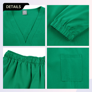 Women Long Sleeve Scrub Set Moisture Wicking Knitted Split Uniform For Medical Staff Hospital Workwear Green S XXL - Product Image 2