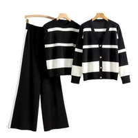 Ensemble Pull Mode Femme avec Débardeur Col Rond et Cardigan Ample Col V, Rayures Longues Taille Haute