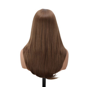 Perruque Lace Front Transparente 13x3 de 22 Pouces, Cheveux Synthétiques Raides Superposés, <span class=keywords><strong>Blond</strong></span> Brun, avec Frange, Pré-Pluckée, pour Usage Quotidien - Product Image 3