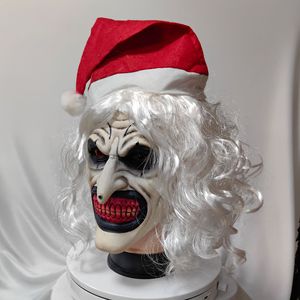 Masque de clown de Noël avec perruque blanche et bonnet de Père Noël, accessoire de costume d'horreur pour Halloween, taille unique - Product Image 4
