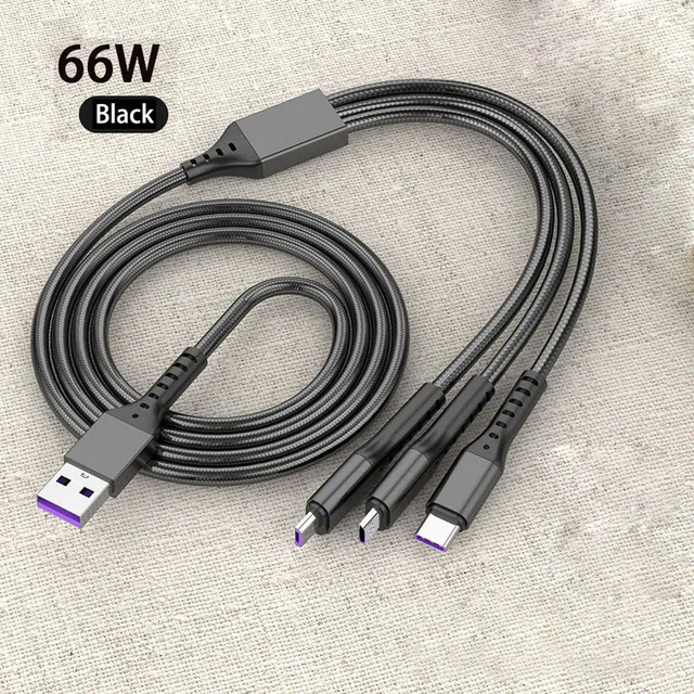 High Quality 3 in 1 Micro USB Type C Charger Cable Nylon Braid USB Port 5A Fast Charging Line for Mobile Phone 66W Wire Cables