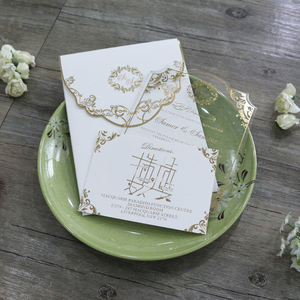 Bán buôn ưa thích lá vàng in 5x7 rõ ràng Acrylic lời mời đám cưới với màu vàng lót phong bì - Product Image 6