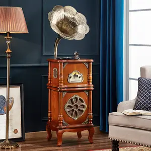 Pemutar rekaman kayu berkabel dengan bluetooth vintage klasik Phonograph vinil perekam dengan kaki meja putar vinil dengan Ho tembaga