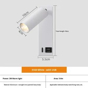 Lampe murale de chevet de <span class=keywords><strong>chambre</strong></span> d'hôtel en fer nordique avec chargeur USB, lumière de lecture ambiante à montage en surface - Product Image 3