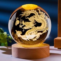 60mm 3D cristal Dragon veilleuse lampe décor à la maison boule de verre cristal avec UV imprimé gravure cadeau de noël