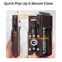 Cartera de Cuero Delgada Negra Personalizada para Hombre con Cierre Magnético RFID, Billetera Inteligente Automática con Compartimento para Tarjetas de Identificación