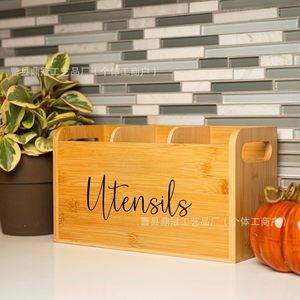 Organizador de utensilios de cocina de madera, caja de almacenamiento de escritorio con múltiples compartimentos para herramientas de cocina - Product Image 2