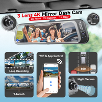 Kamera Dasbor 3 Kanal Lensa Ganda IPS Tahan Air 4K Depan Belakang Perekam Mobil Versi Super Malam GPS WIFI BSD AI Dash Cam