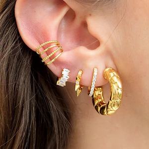 Ensemble de boucles <span class=keywords><strong>d</strong></span>'oreilles colorées en zircon, étanches, en <span class=keywords><strong>vermeil</strong></span> doré, créoles pour femmes, en argent sterling 925 plaqué or 18 carats PVD, type Huggie - Product Image 6
