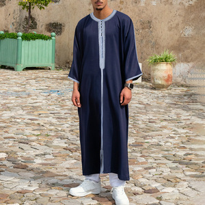 Turbanti in Poliestere per Uomo Stile Mediorientale, Maniche Lunghe Ricamate a Mano con Bottoni, Regalo Festivo, Thawb Arabo da Preghiera - Product Image 1